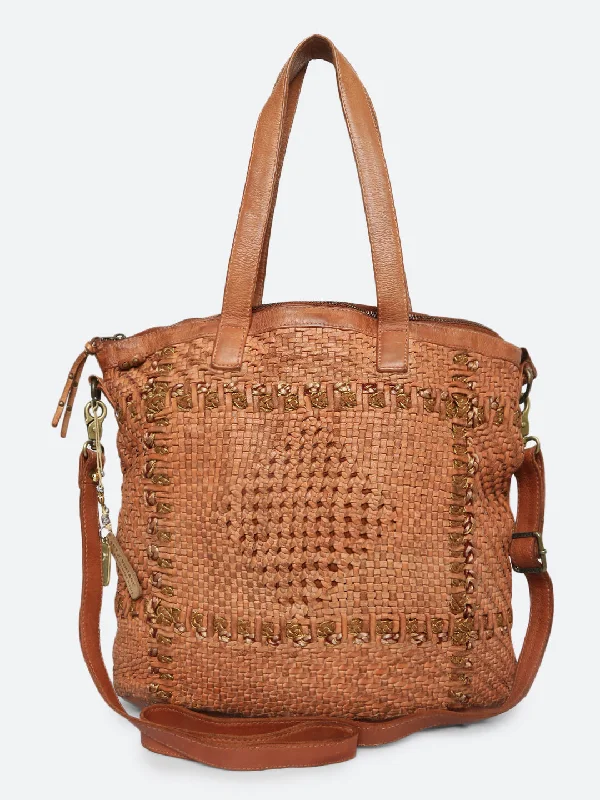 Unbeatable Prices Krishi: Cognac Woven Tote Shopper Bag In Black Leather