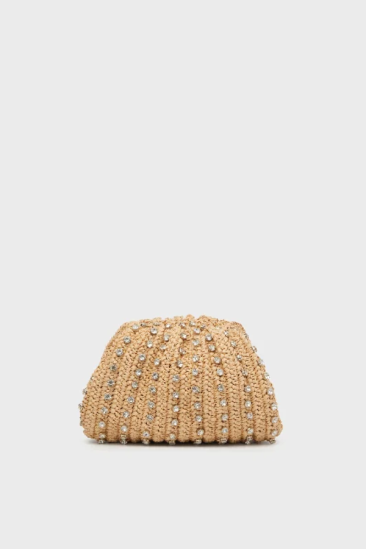 Discounted Designer Bags For Clearance Sale Crochet Natural Raffia Bailey Clutch