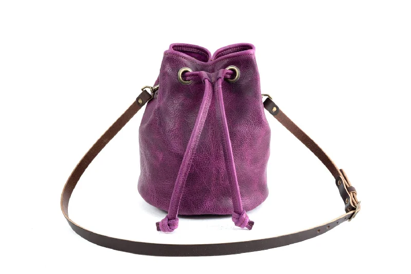 Luxury Seekers Leather Bucket Bag - Large - Grape Bison