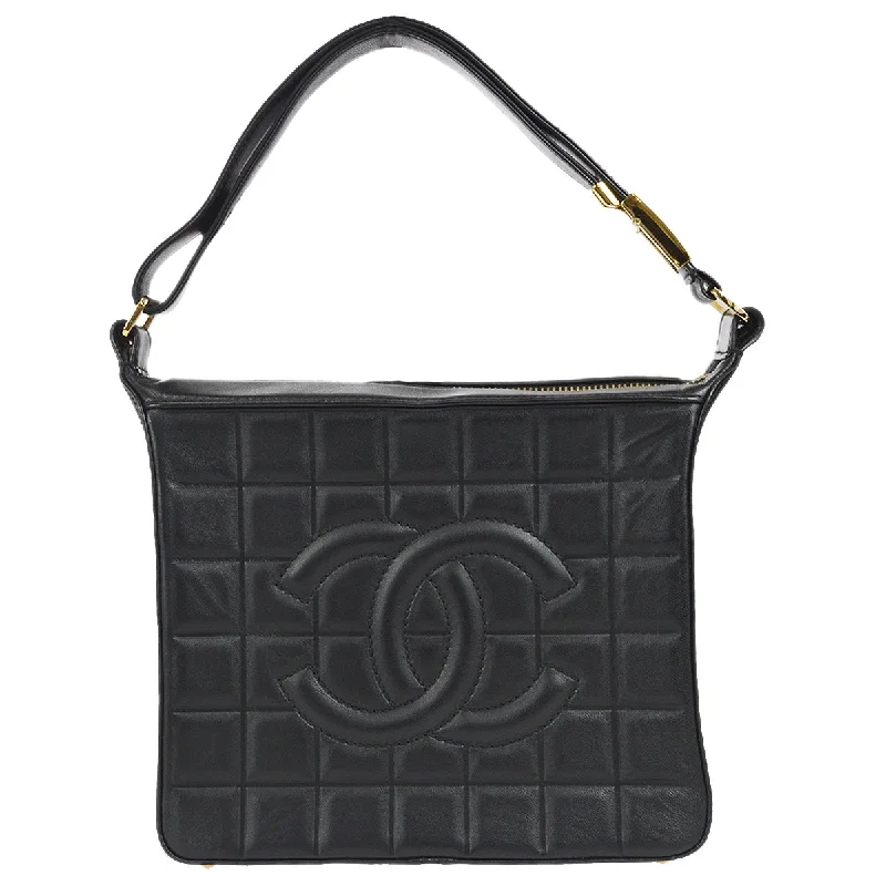 Vintage-Inspired Chanel 2001-2003 Choco Bar Shoulder Bag Black Lambskin