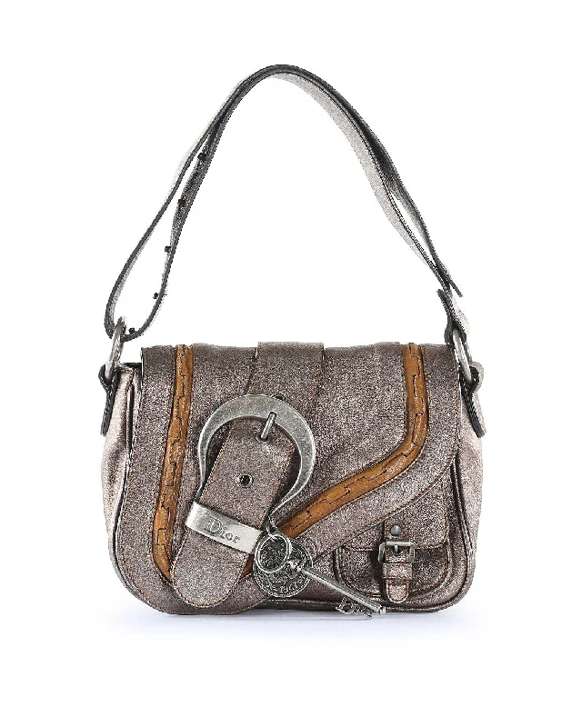 Wholesale Bags For Resellers CHRISTIAN DIOR Metallic Bronze Calfskin Leather Vintage Gaucho Double Saddle Bag Wholesale Bags For Resellers CHRISTIAN DIOR Metallic Bronze Calfskin Leather Vintage Gaucho Double Saddle Bag